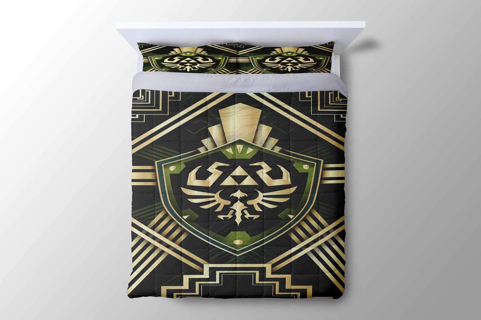 The Legend Of Zelda Shield Green Gold Duvet Cover - King