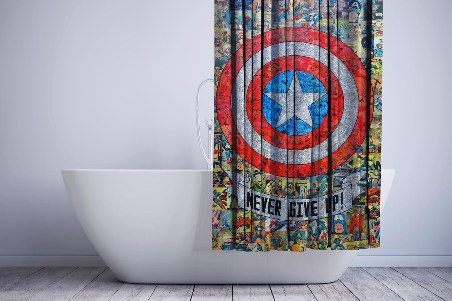 Cap Round Shield Captain America Never Give Up Shower Curtain