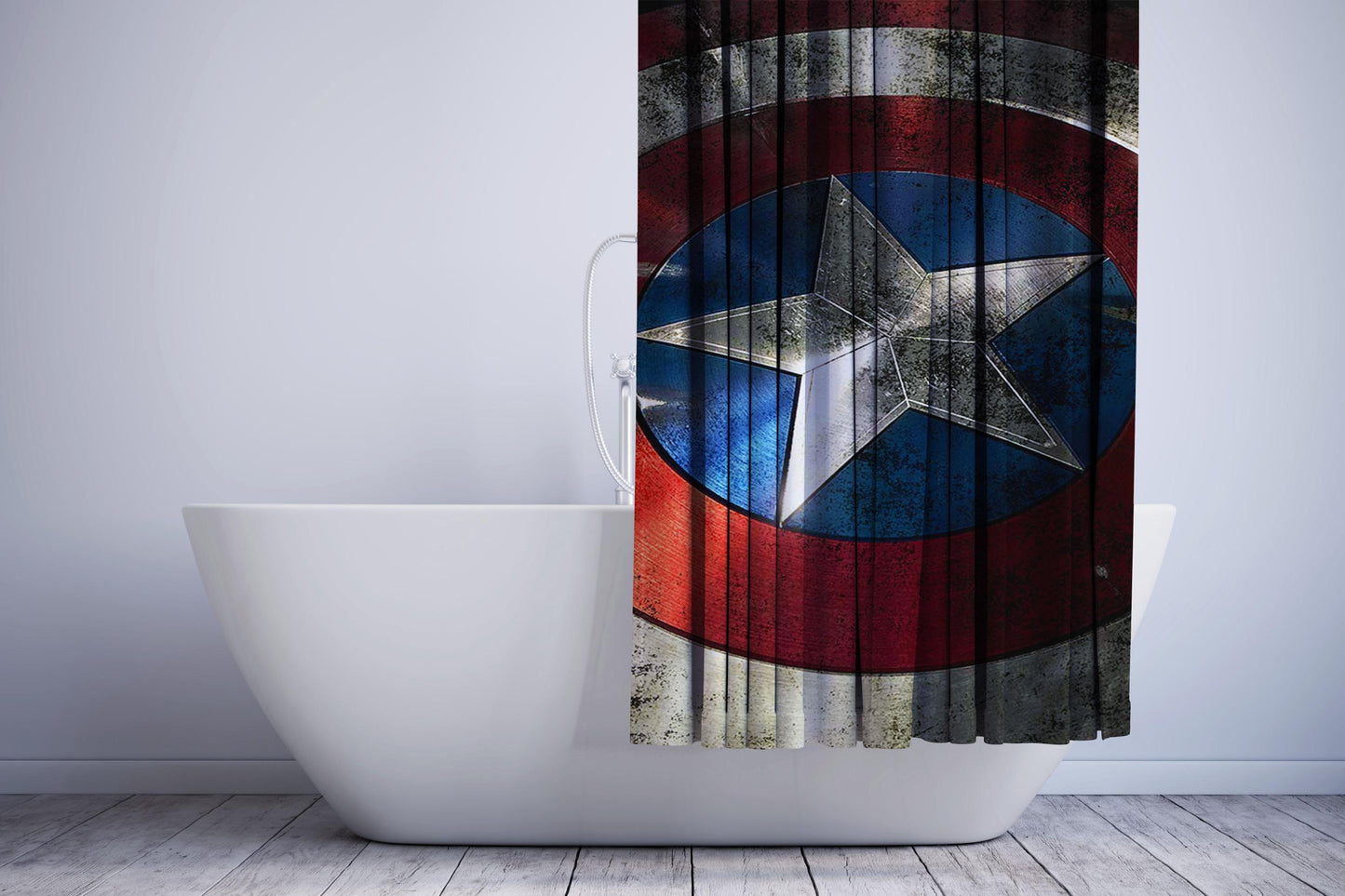 Captain America Shield Wood Photo Shower Curtain