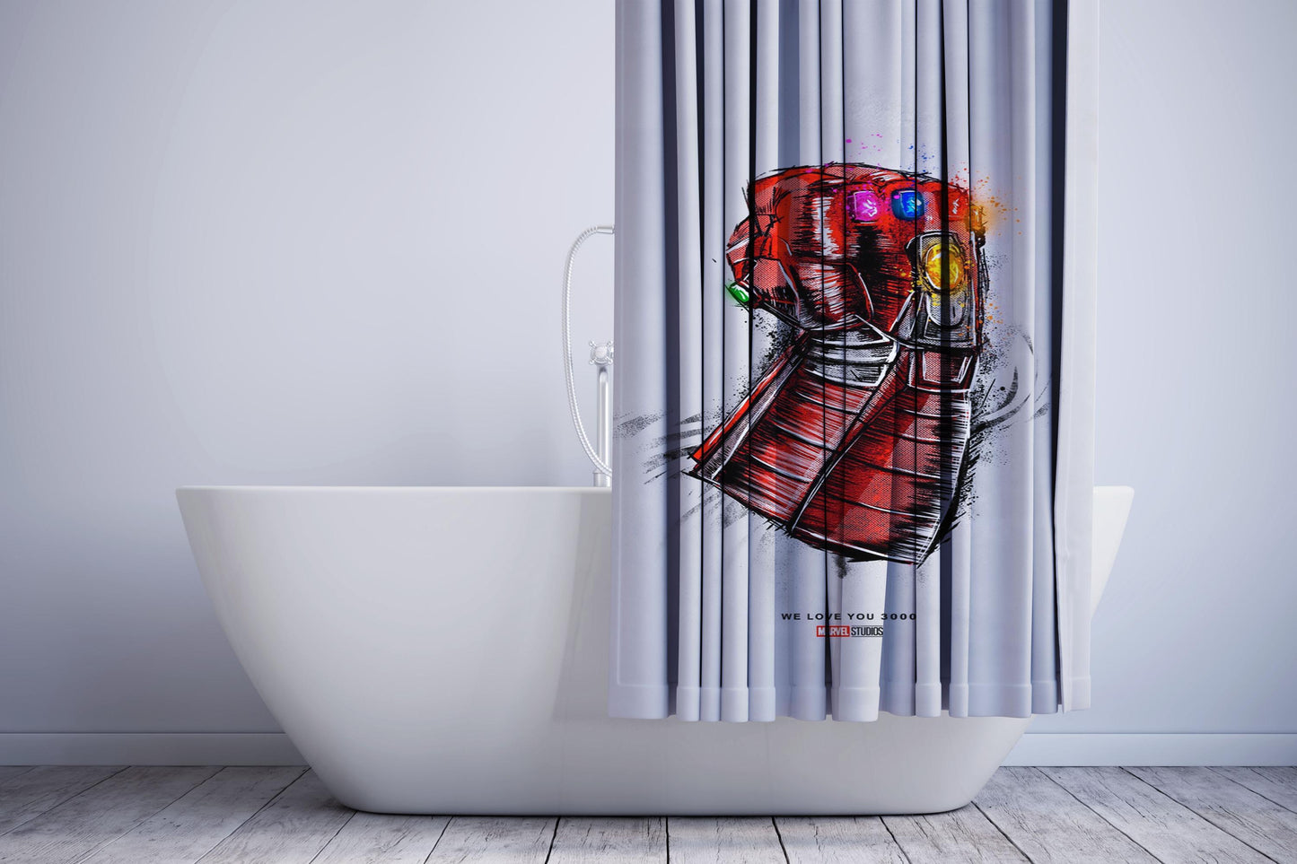 Iron Man Thanos I Love You 3000 Gauntlet Shower Curtain