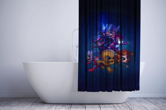 Little Chibi Avengers Galaxy Shower Curtain