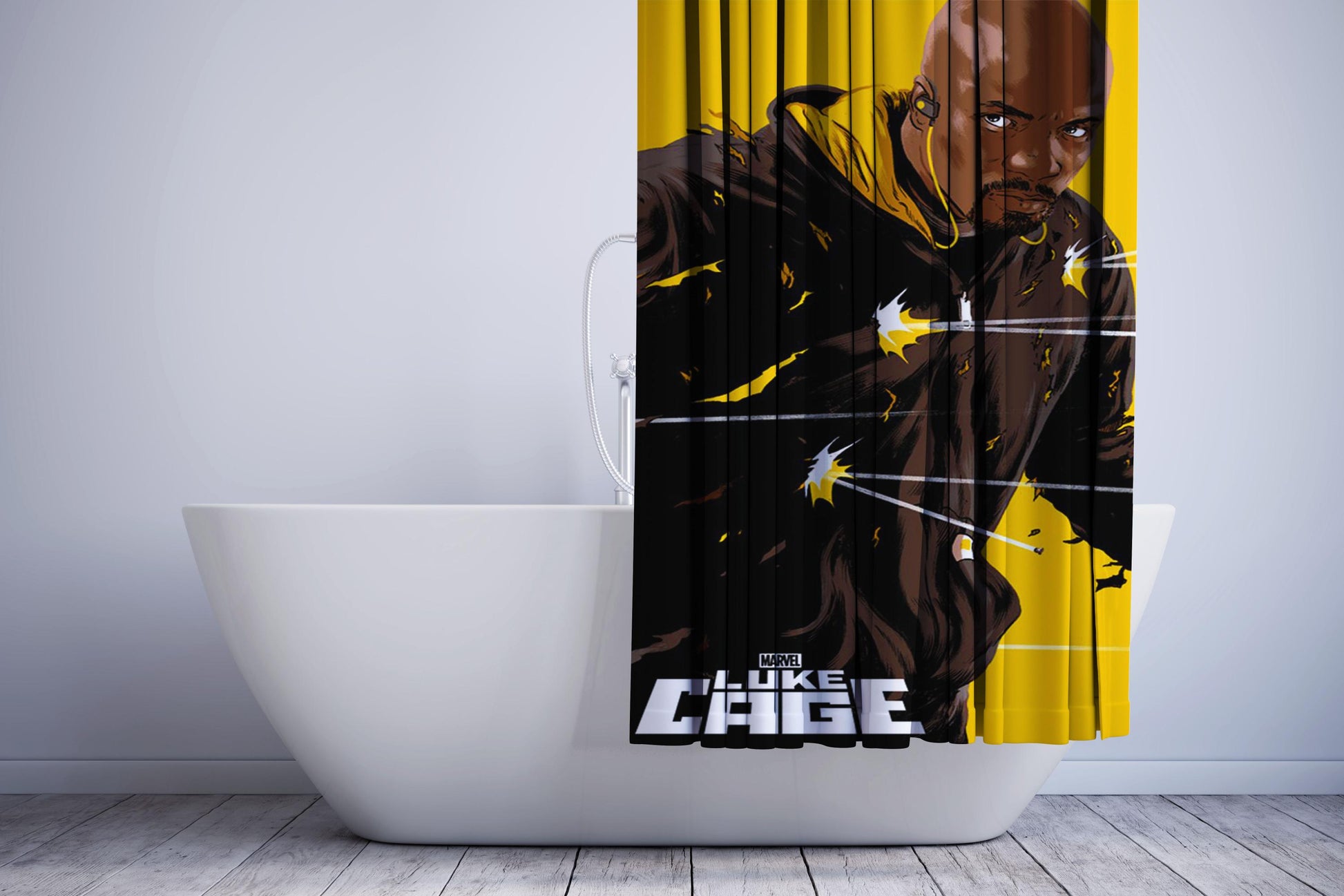 Luke Cage Yellow Background Shower Curtain