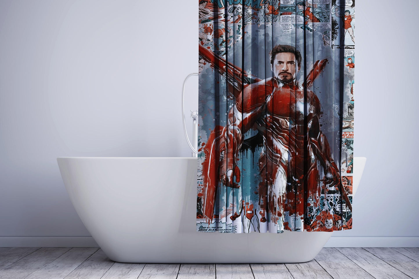 Tony Iron Man Comic Painting Artwork Wallpaper Shower Curtain