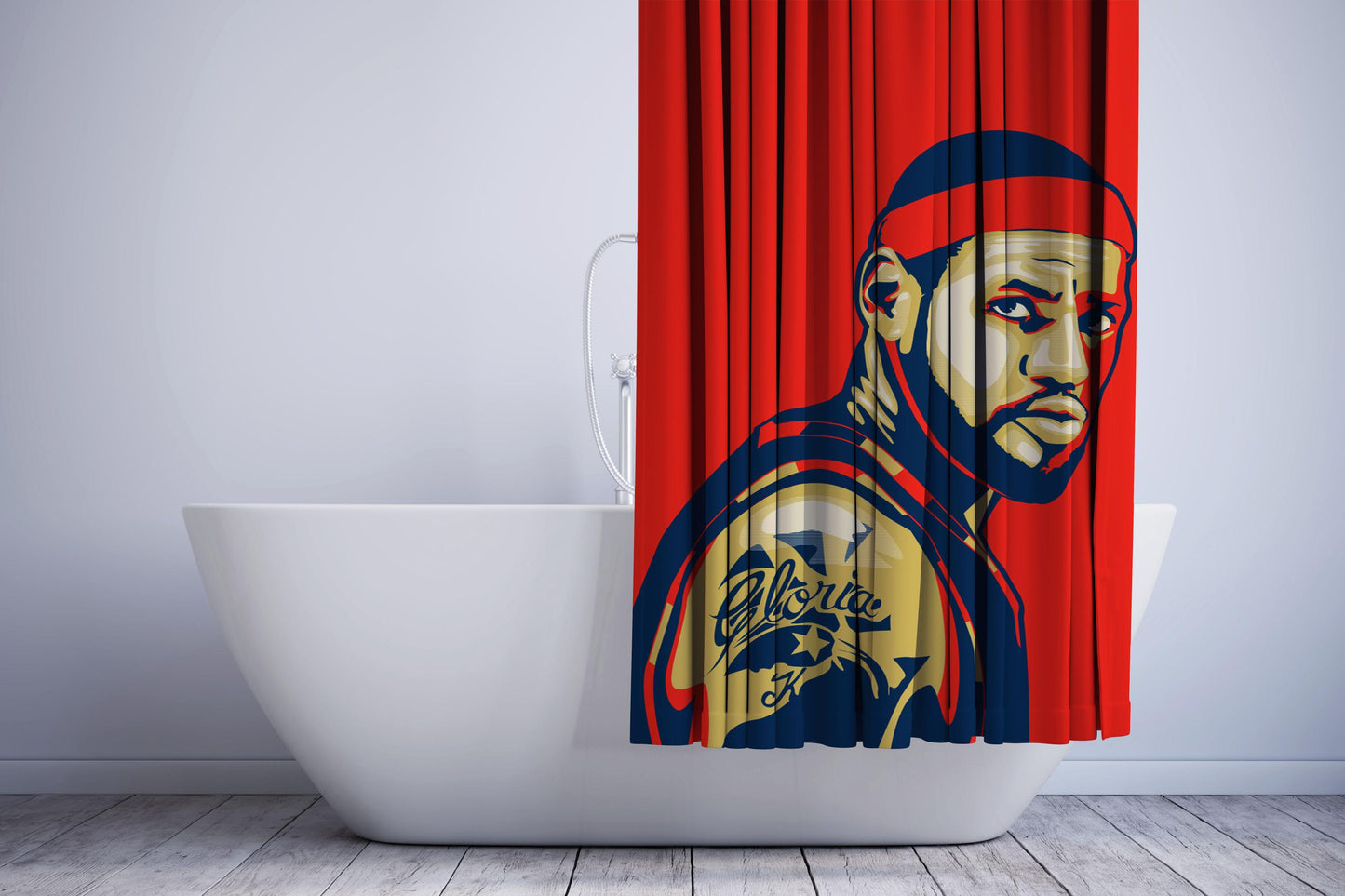 Lebron James Illustration Red Shower Curtain