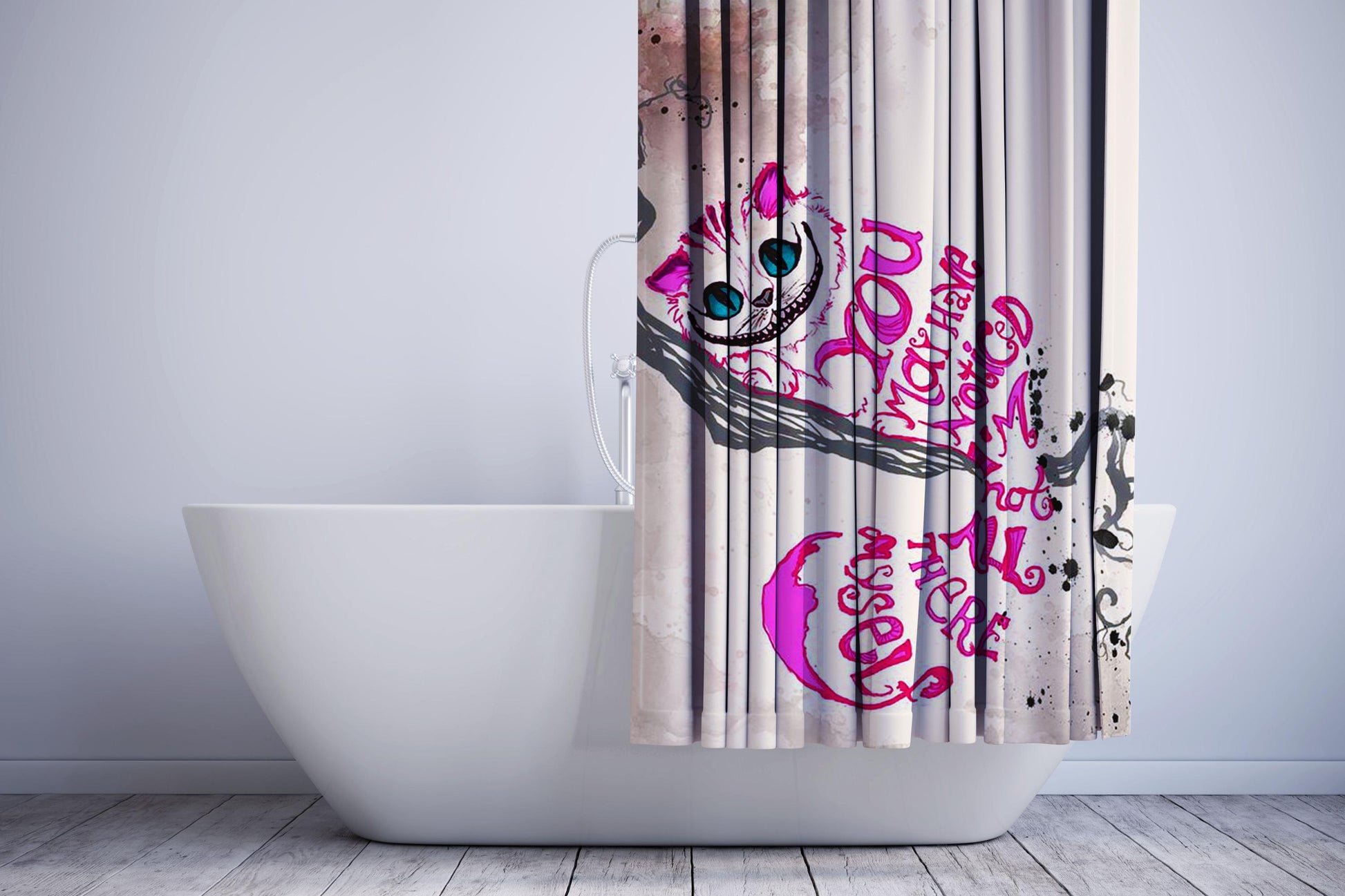 Alice Cheshire Cat In Wonderland Drawing Pink Shower Curtain