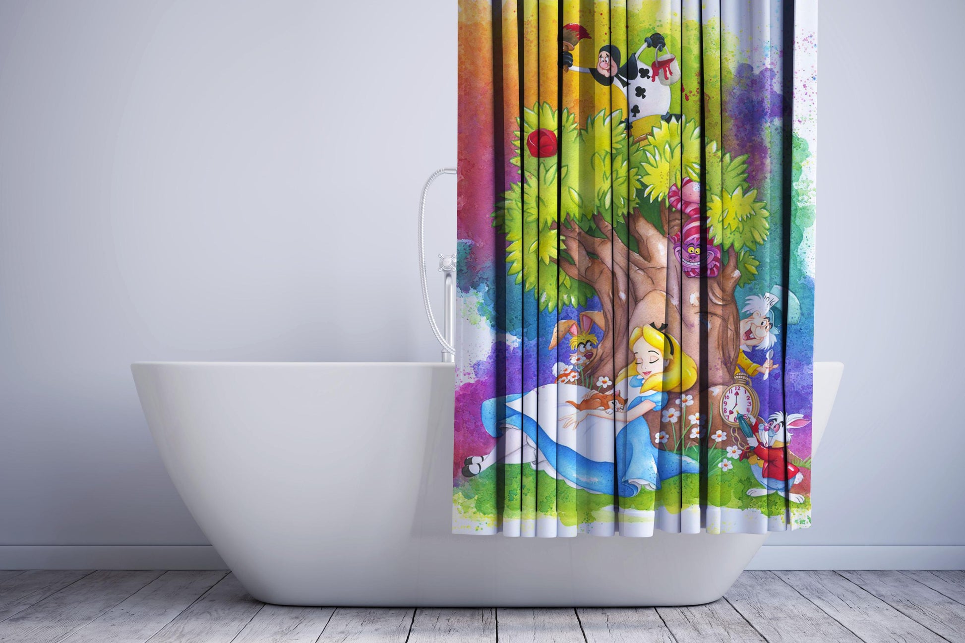 Alice Dreaming In Wonderland Watercolor Shower Curtain