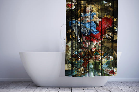 Alice In Wonderland Characters Art Flamingo Shower Curtain