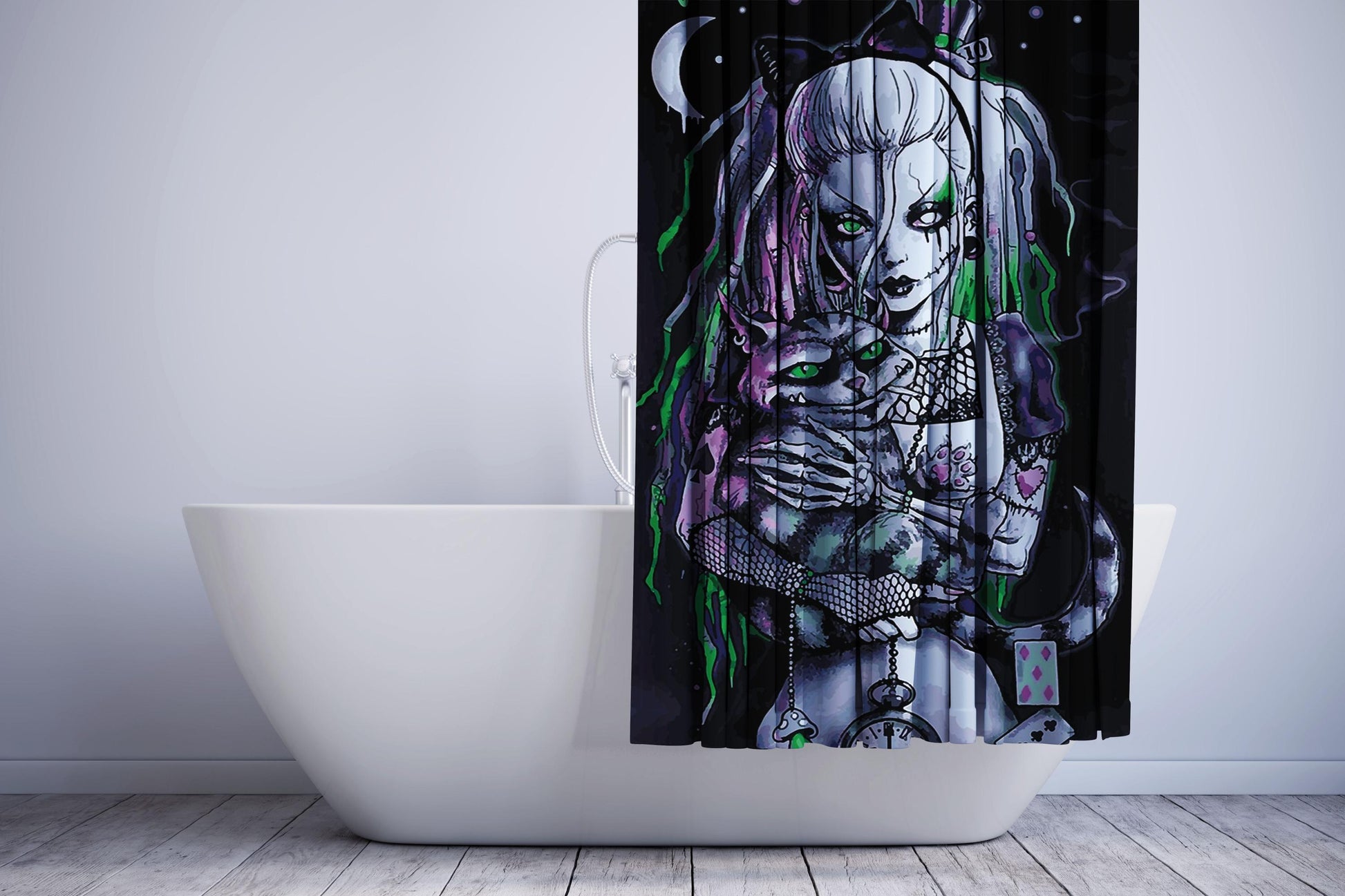 Alice In Wonderland Dark Tattoo Shower Curtain