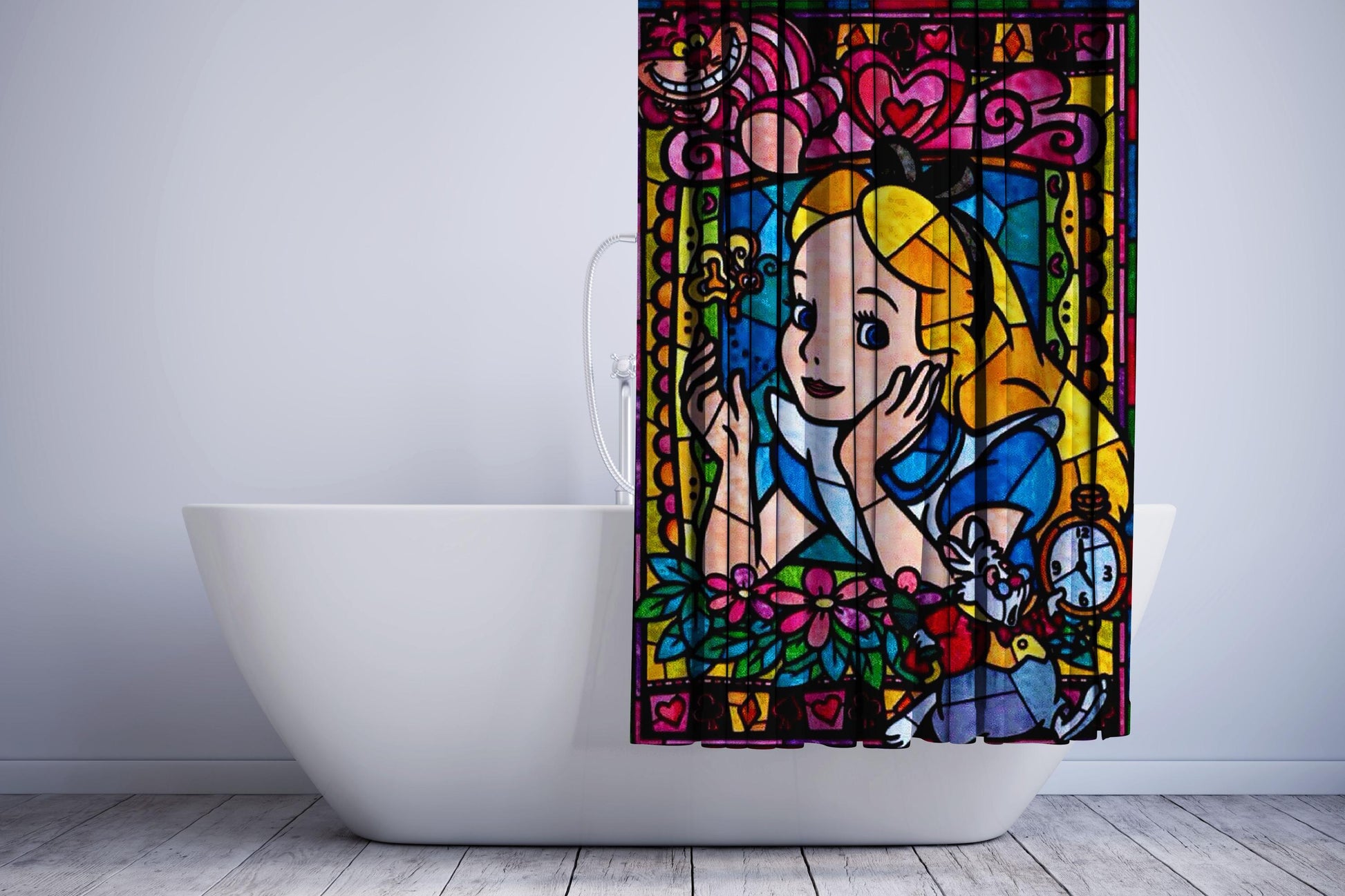 Alice In Wonderland Stained Glass Shower Curtain