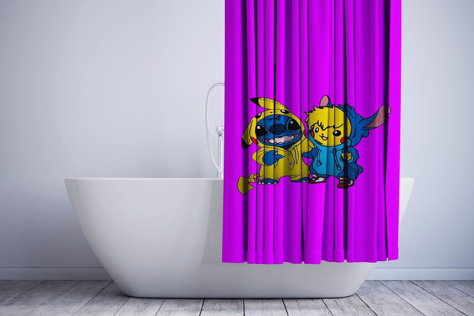 Baby Pikachu And Baby Stitch Shower Curtain