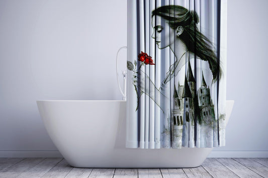 Beauty And The Beast And Castle Drawing Shower Curtain