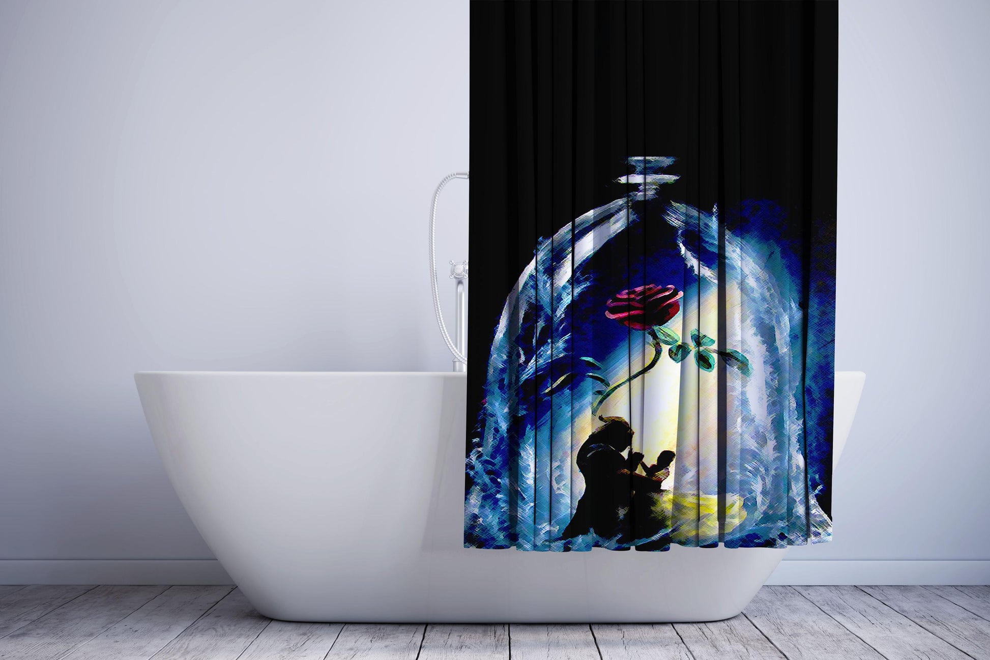 Beauty And The Beast Mirror Glass Shower Curtain