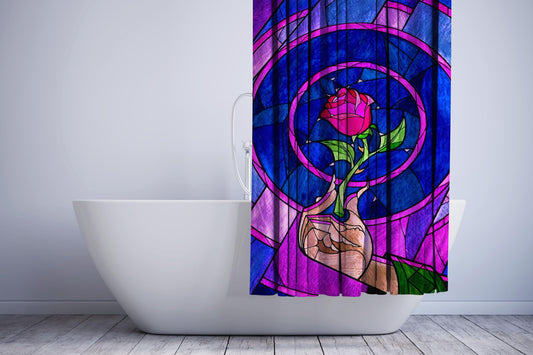 Beauty And The Beast Rose Stained Glass Shower Curtain