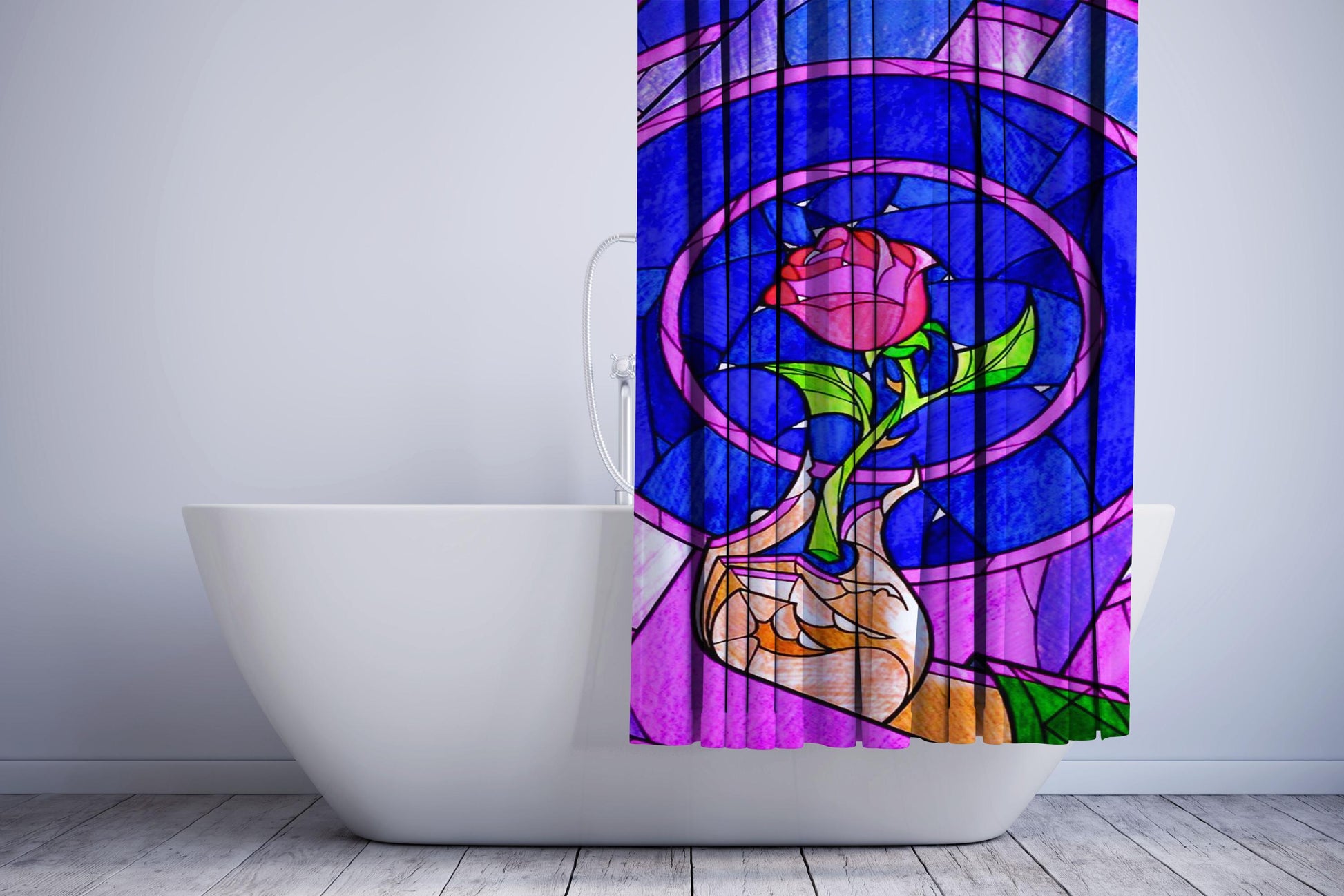 Beauty And The Beast Rose Stained Glasses Shower Curtain