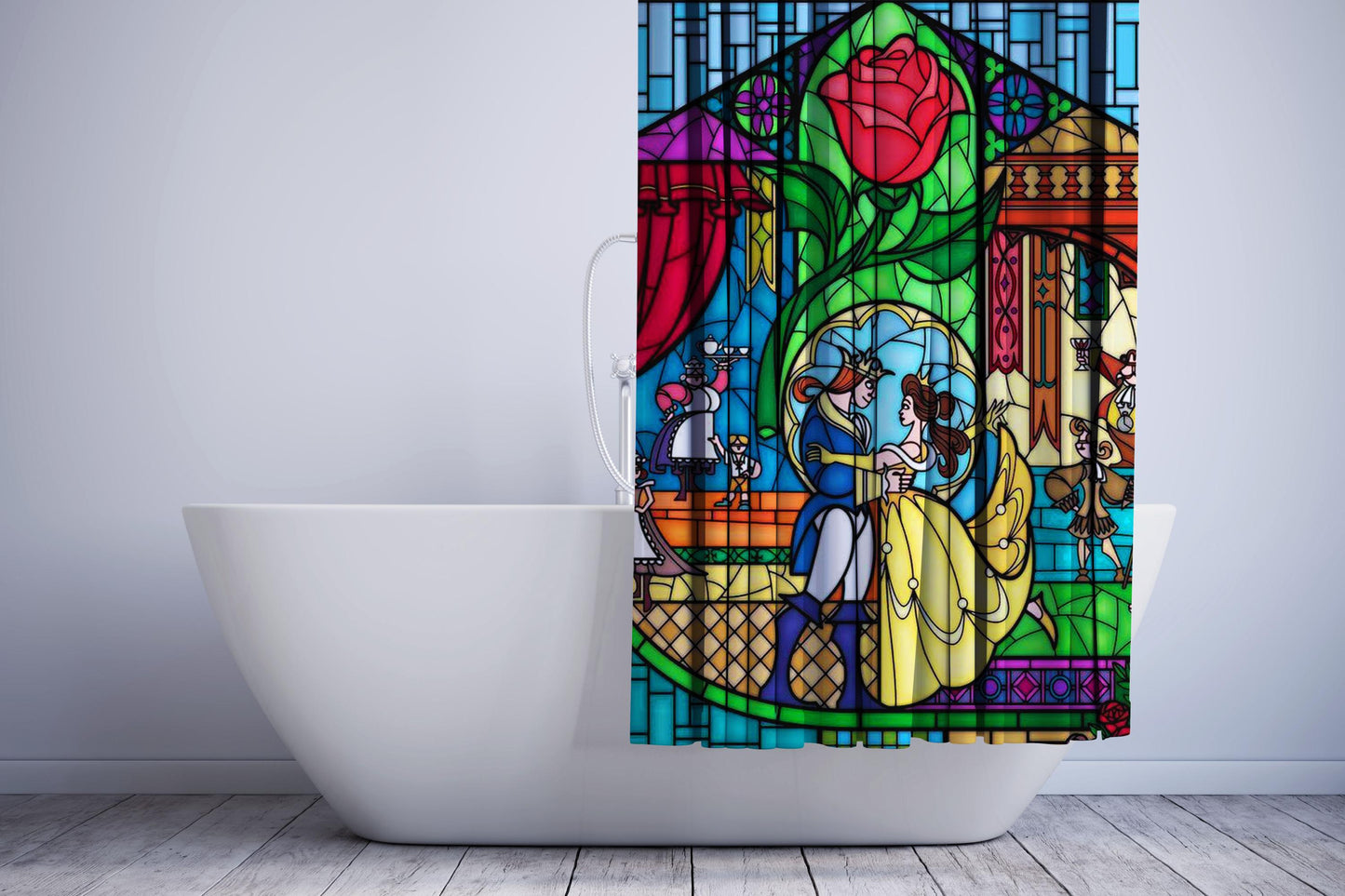 Beauty And The Beast Stained Glass Shower Curtain