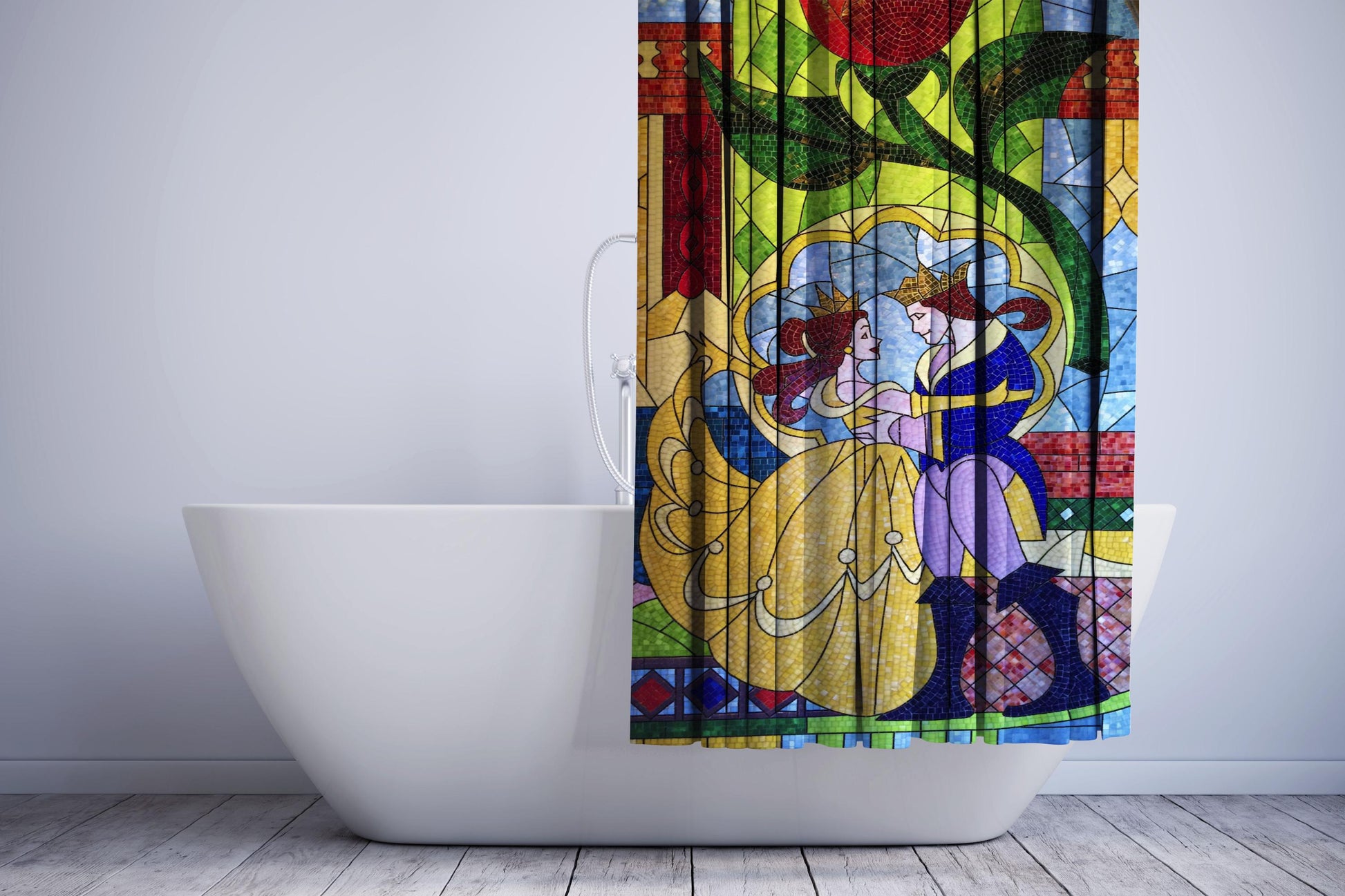 Beauty And The Beast Stained Glasses Shower Curtain