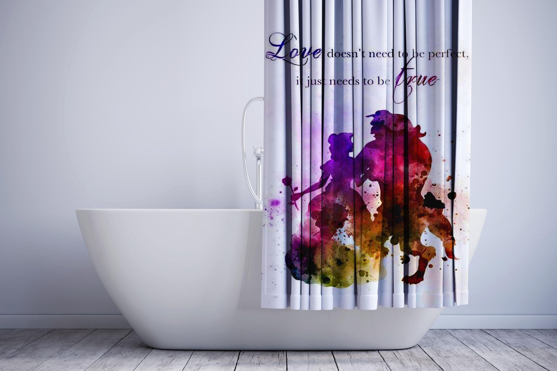 Beauty And The Beast Watercolour Shower Curtain