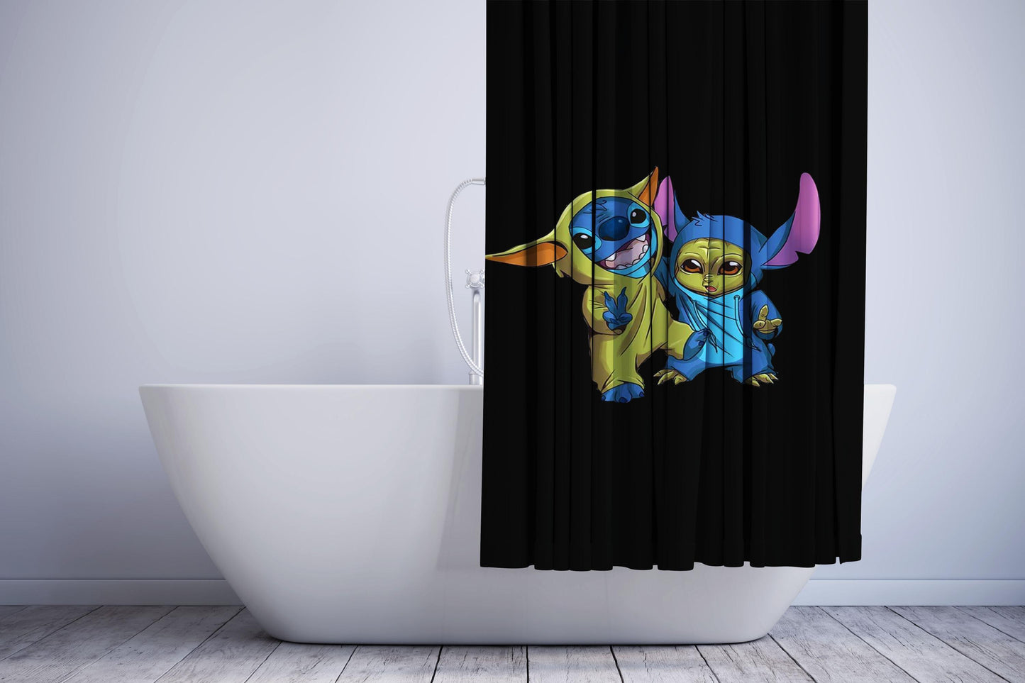 Cute Baby Yoda And Baby Stitch Costume Shower Curtain