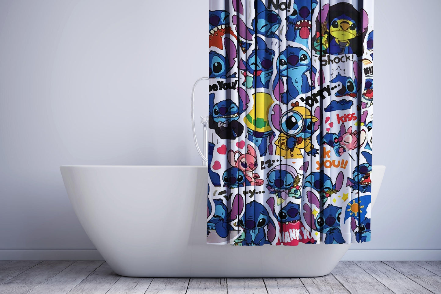 Cute Stitch Lilo Cartoon Emoticon Creature Characters Sticker Collage Shower Curtain