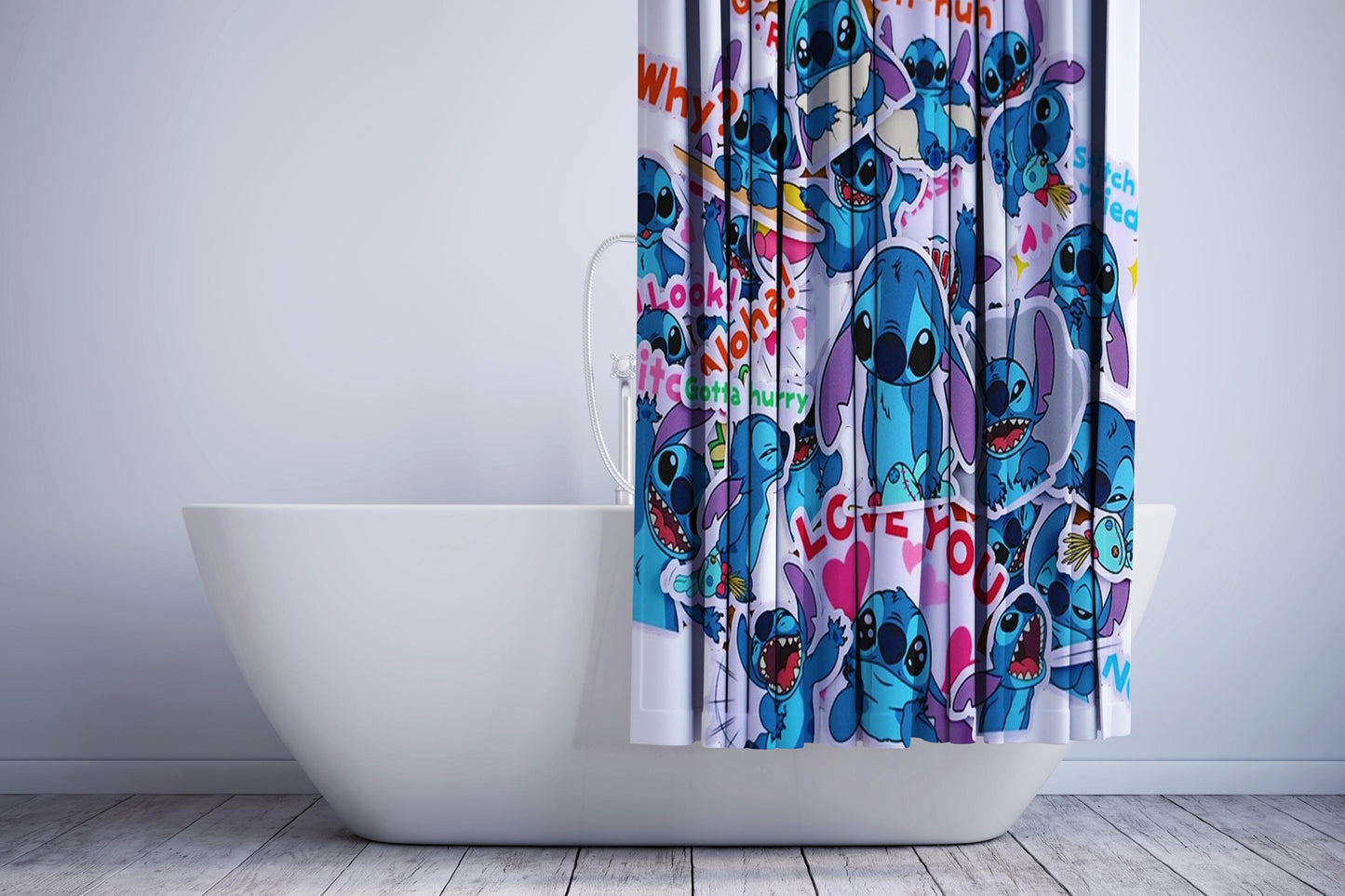 Cute Stitch Lilo Ohana Family Sticker Collection Shower Curtain