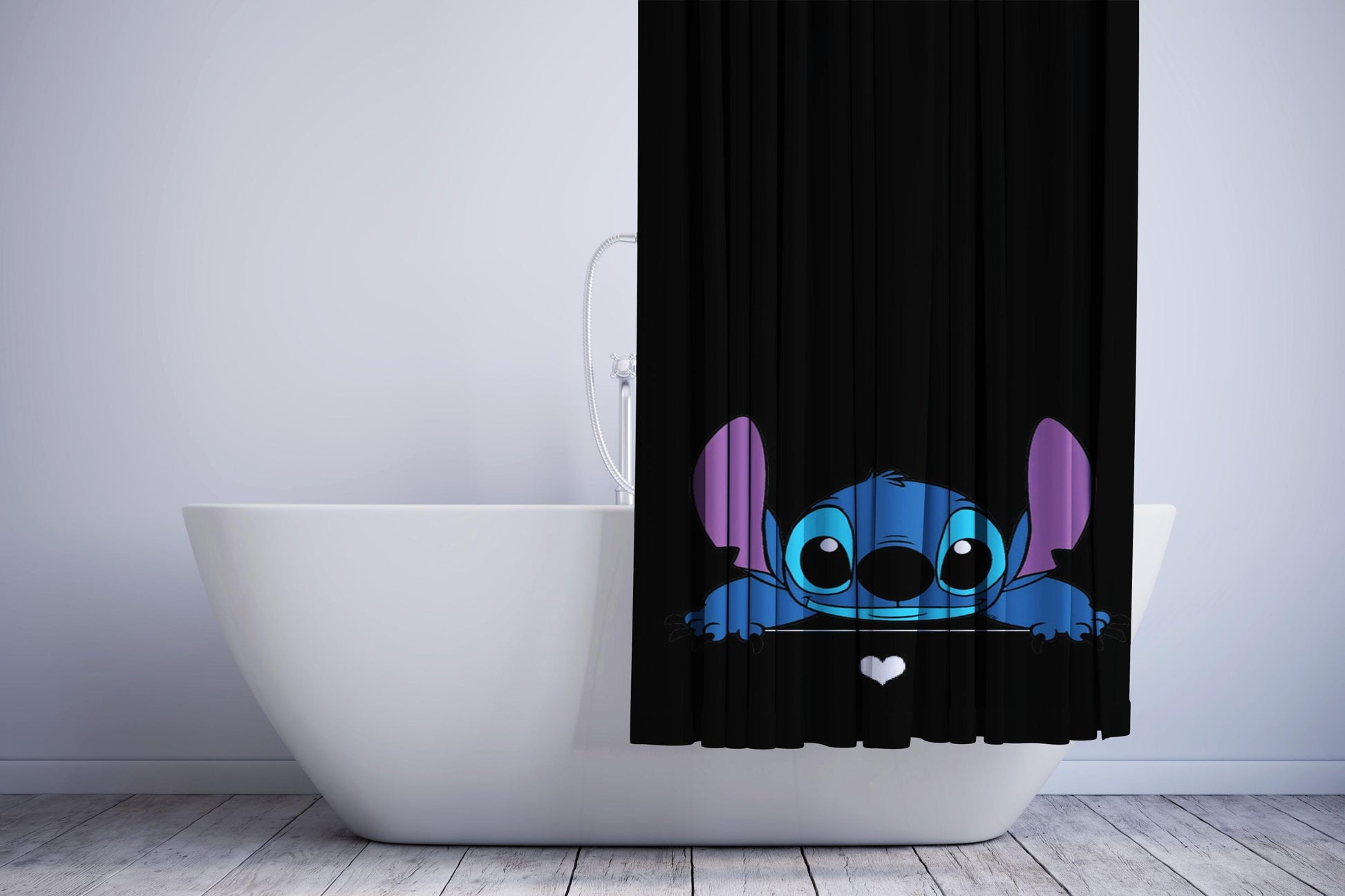 Cute Stitch Love Black Shower Curtain