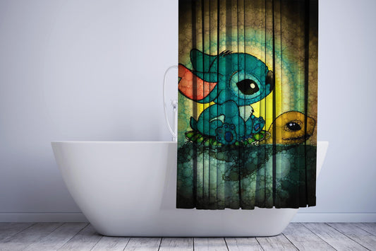 Disney Stitch And Turtle Art Shower Curtain