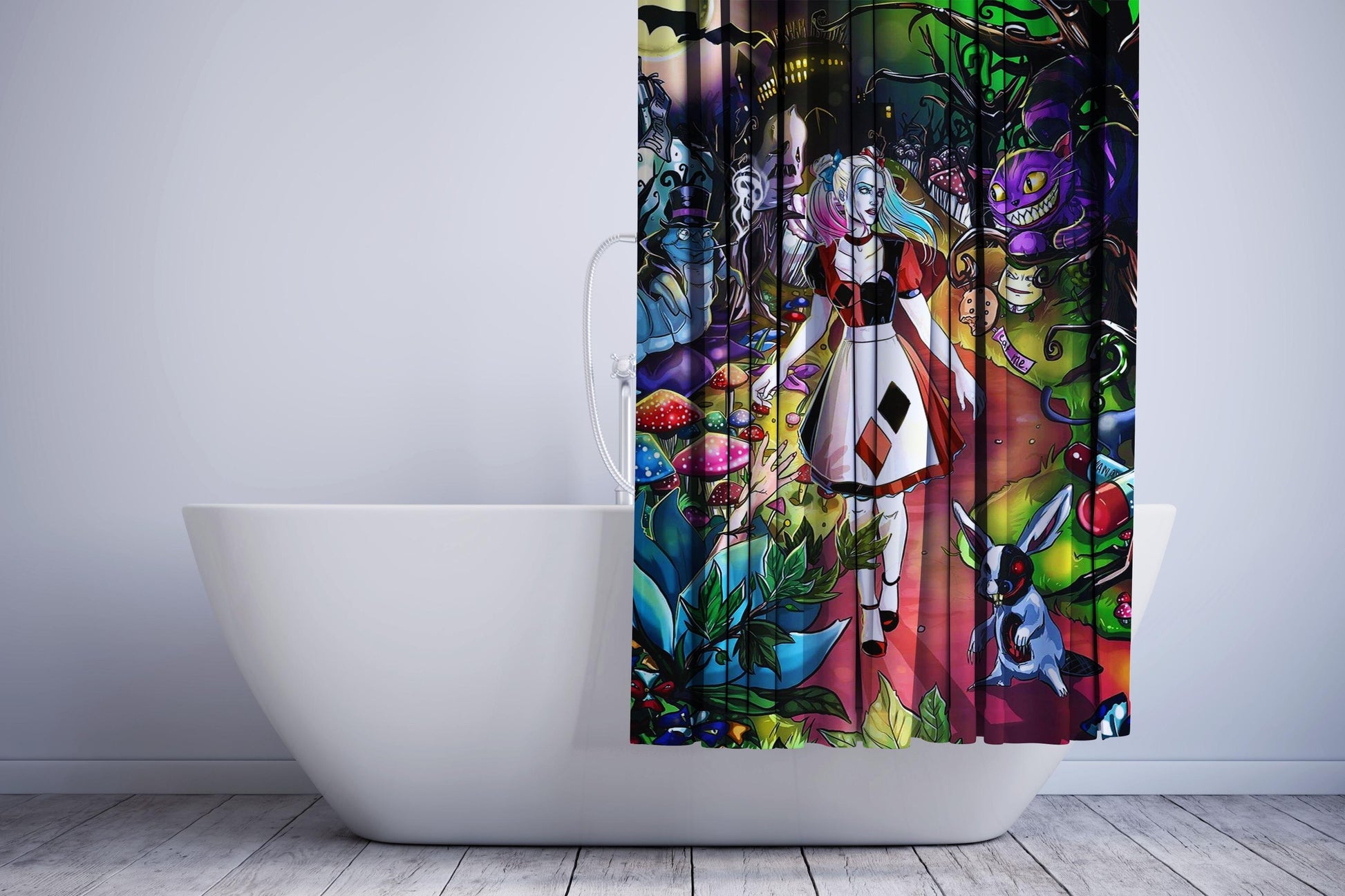 Harley Quinn Alice In Wonderland Digital Art Shower Curtain