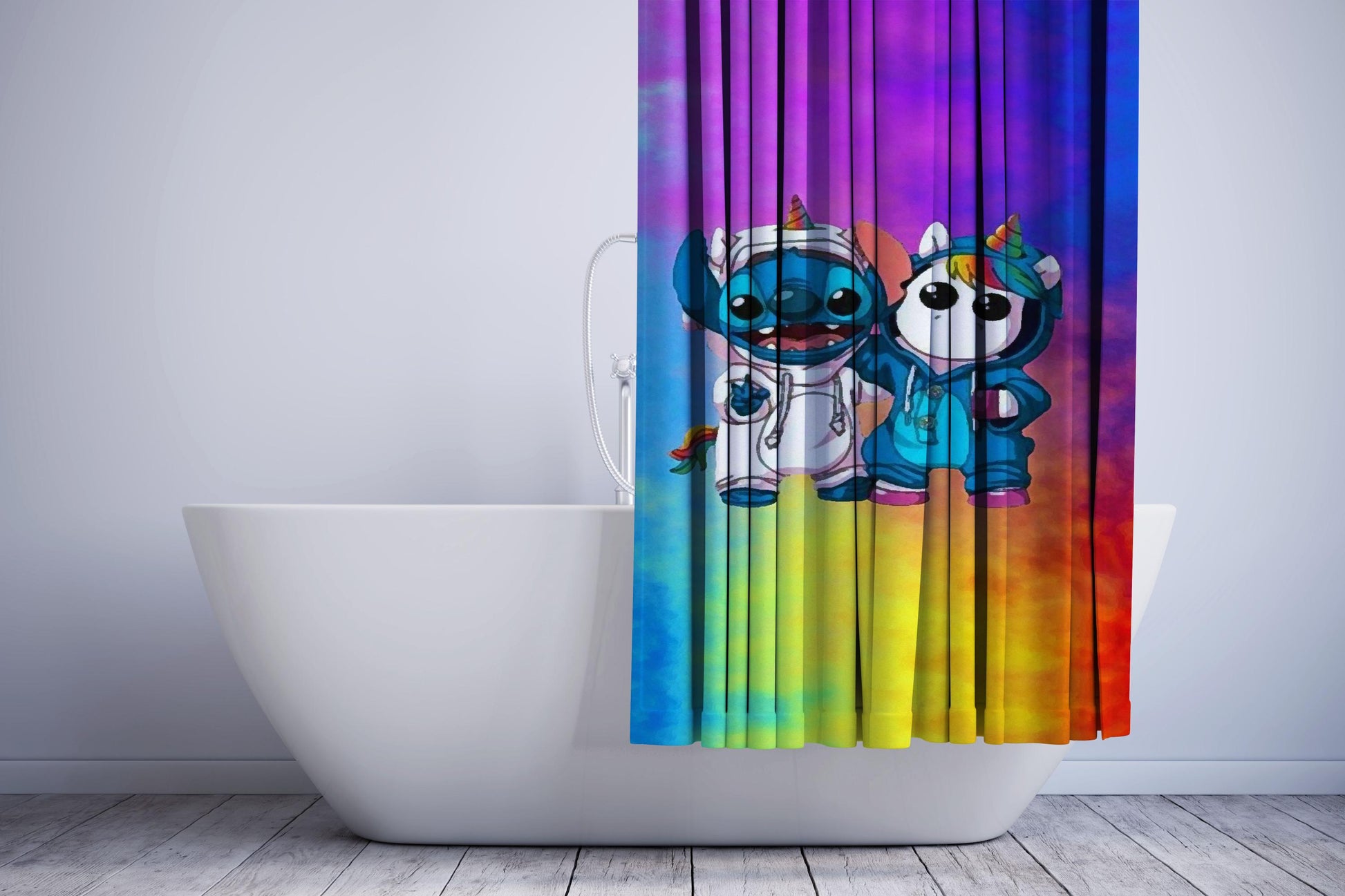 Kawaii Disney Baby Stitch Baby Unicorn Shower Curtain