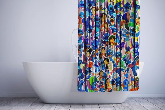 Many Lilo And Stitch Cute Cartoon Characters Collage Shower Curtain