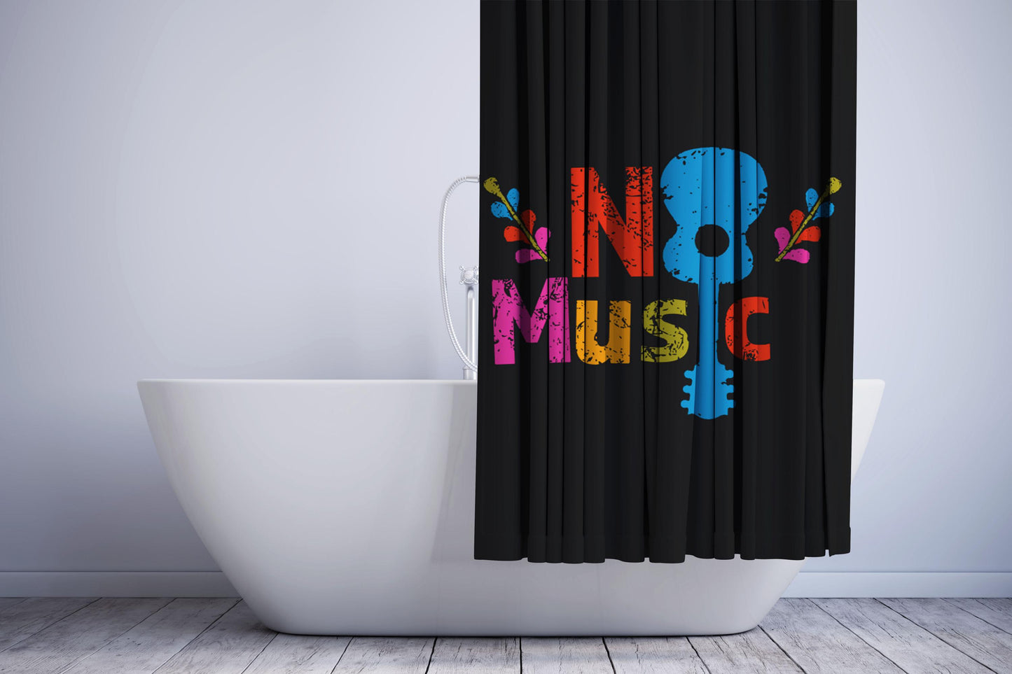 No Music Coco Guitar Shower Curtain