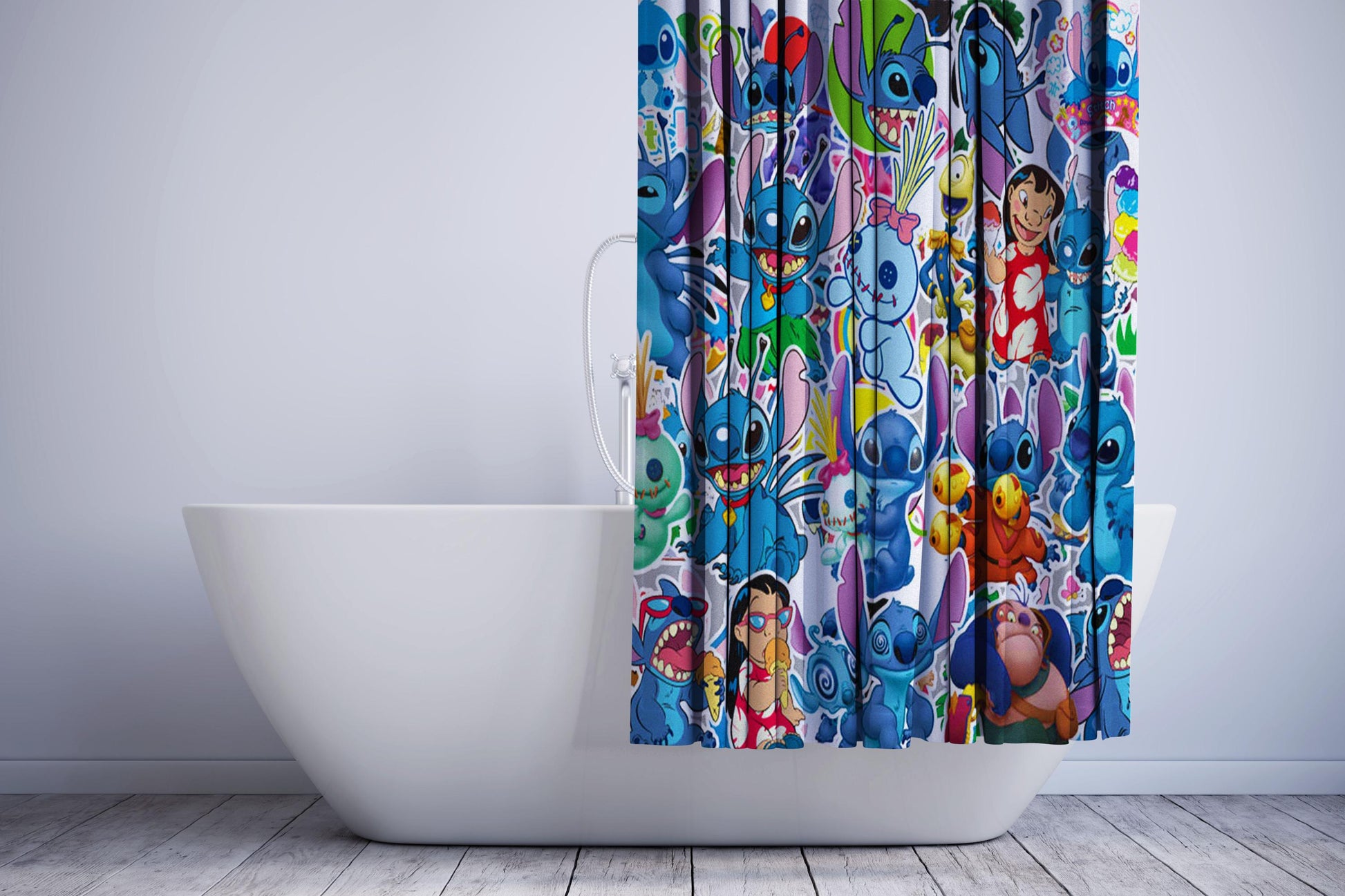 Stitch And Lilo Ohana Sticker Collage Shower Curtain