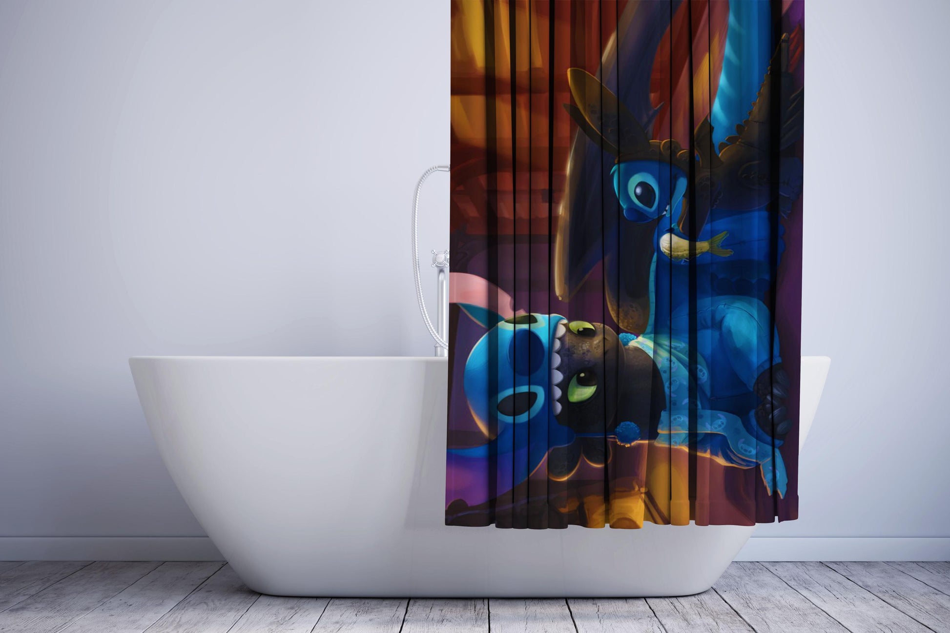 Stitch And Toothless Shower Curtain