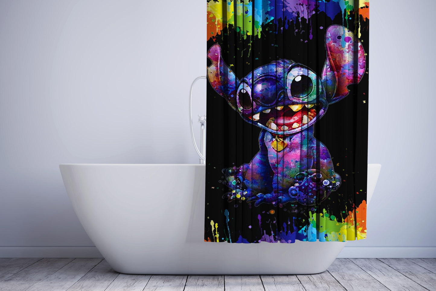 Stitch Cartoon Color Splash Shower Curtain